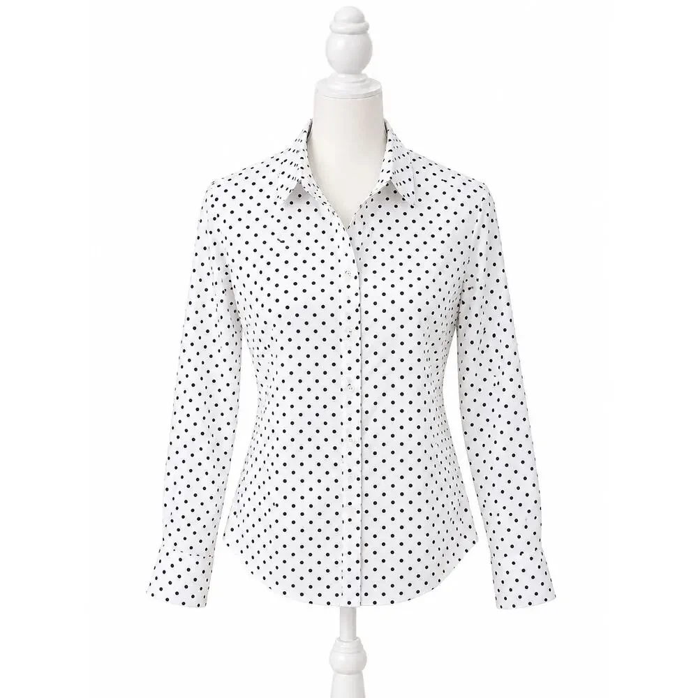 Parisian Preppy Polka Dot Classic Button Down J.Crew Perfect Shirt Cotton 10